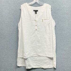 Grace Elements Sleeveless Linen Henley Top Size 2X White Gold Details